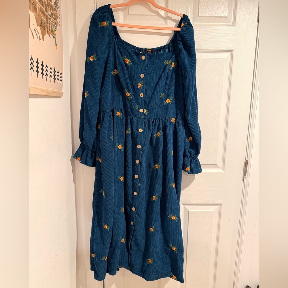 SHEIN Curve Teal Floral Button Front Maxi Dress